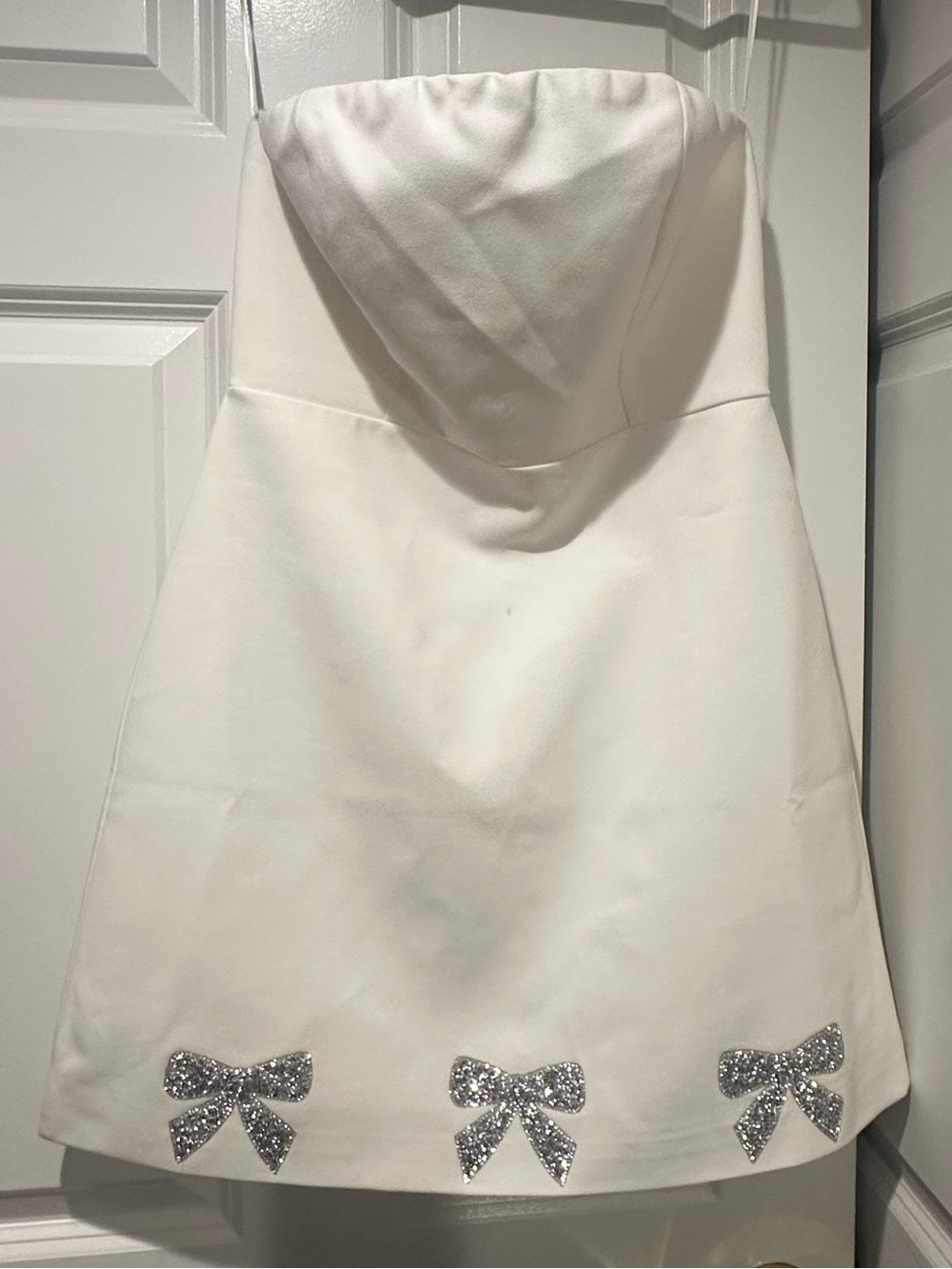 MARBLE White Mini Dress with Silver Sequin Bows